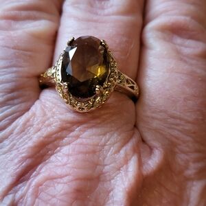 Elegant Estate sale  Gold Plated Size 9  Topaz Brown Gemstone Ring